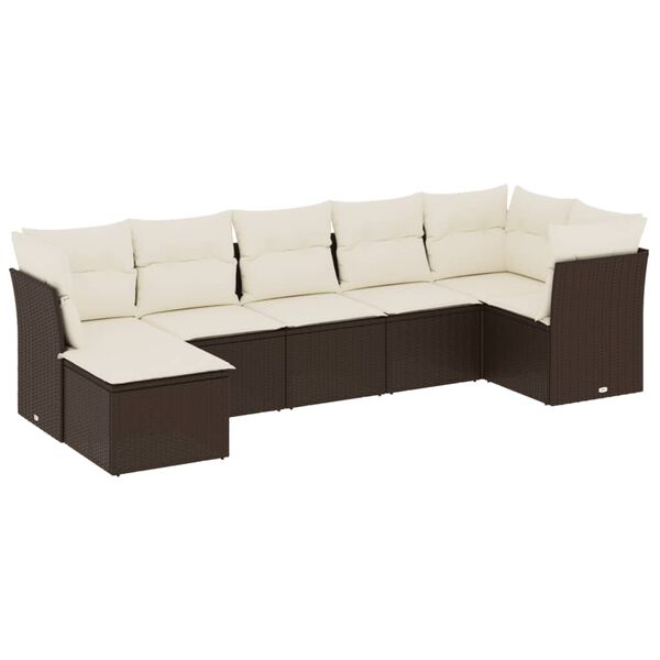 vidaXL Set Divani da Giardino 7 pz con Cuscini Marrone in Polyrattan