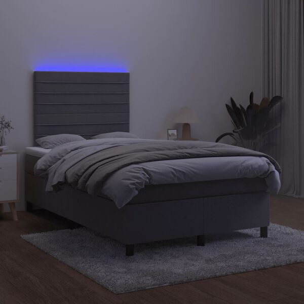 vidaXL Letto a Molle Materasso e LED Grigio Scuro 120x190cm in Velluto