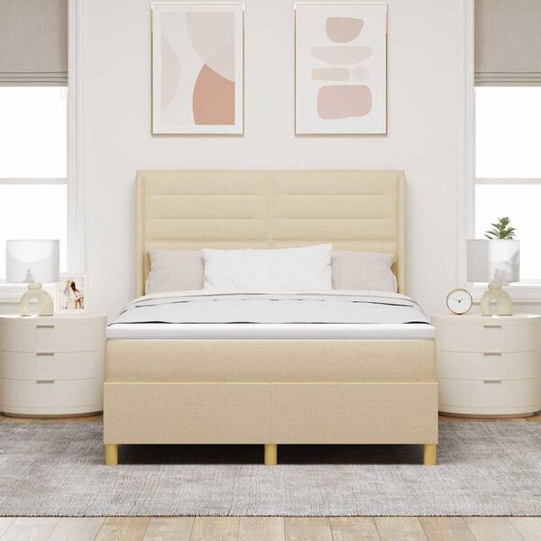 vidaXL Letto a molle con materasso Crema 140 x 190 cm Tessuto