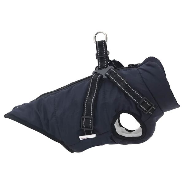 vidaXL Cappotto Cani Imbracatura Impermeabile Riflettente Blu Navy L32