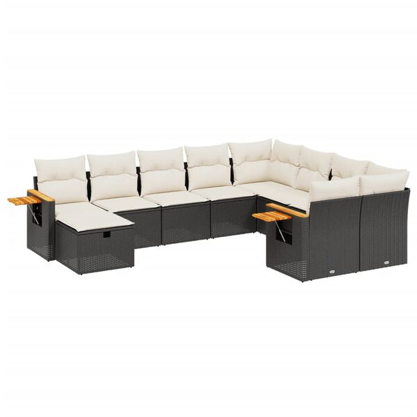 vidaXL Set Divani da Giardino 10pz con Cuscini in Polyrattan Nero