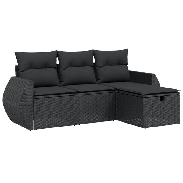 vidaXL Set Divani da Giardino 4 pz con Cuscini Nero in Polyrattan
