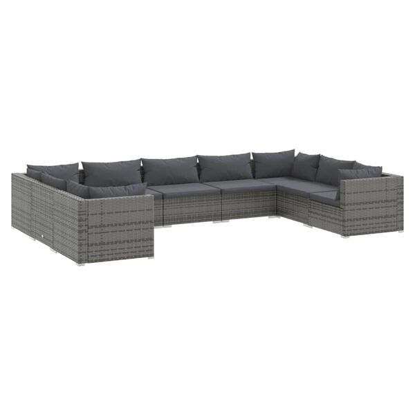vidaXL Set Divani da Giardino 9 pz con Cuscini in Polyrattan Grigio