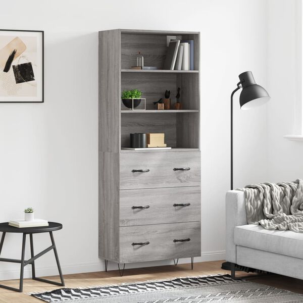 vidaXL Credenza Grigio Sonoma 69,5x34x180 cm in Legno Multistrato