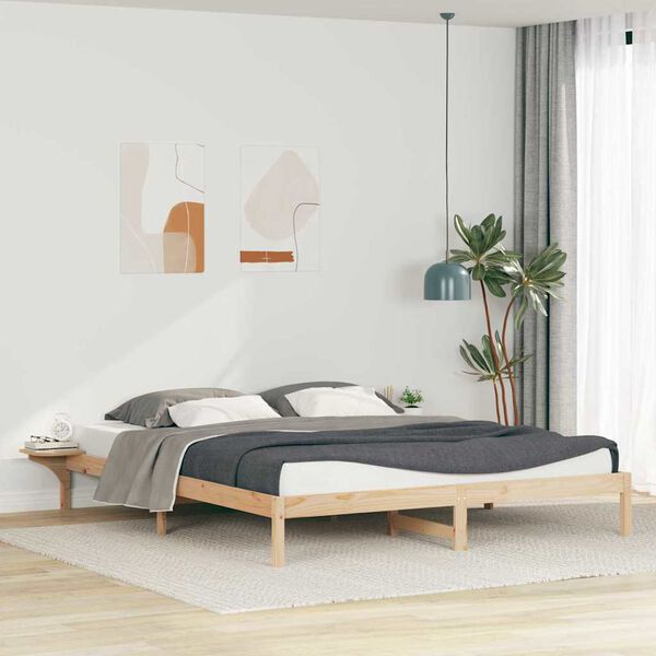 vidaXL Letto con Tavolini Laterali Naturale 180 x 220 cm Pino massello