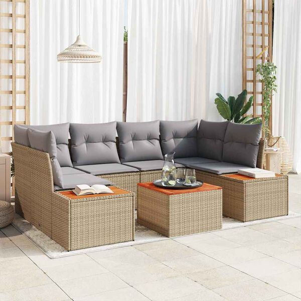 vidaXL Set Divano da Giardino con cuscino 7 pcs Beige Poly Rattan