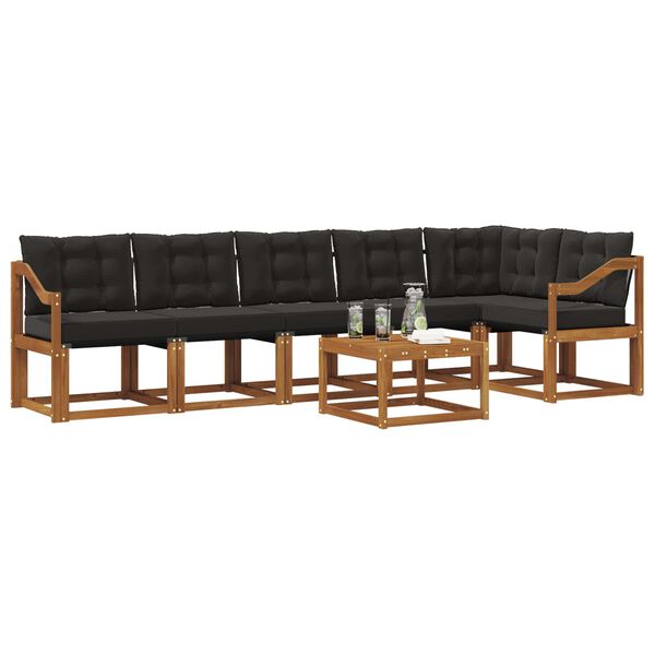 vidaXL Set di divani da esterno con cuscino 7 pcs Naturale e Nero