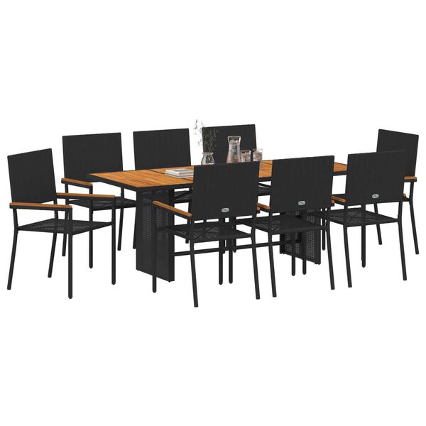 vidaXL Set da Pranzo per Giardino 9 pcs Nero polyrattan