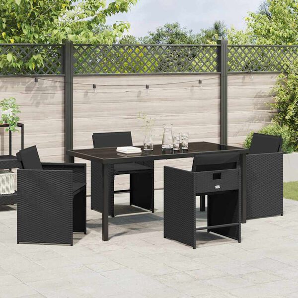 vidaXL Set da Pranzo per Giardino con cuscino 5 pcs Nero polyrattan