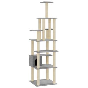 vidaXL Albero per Gatti con Tiragraffi in Sisal Grigio Chiaro 183 cm