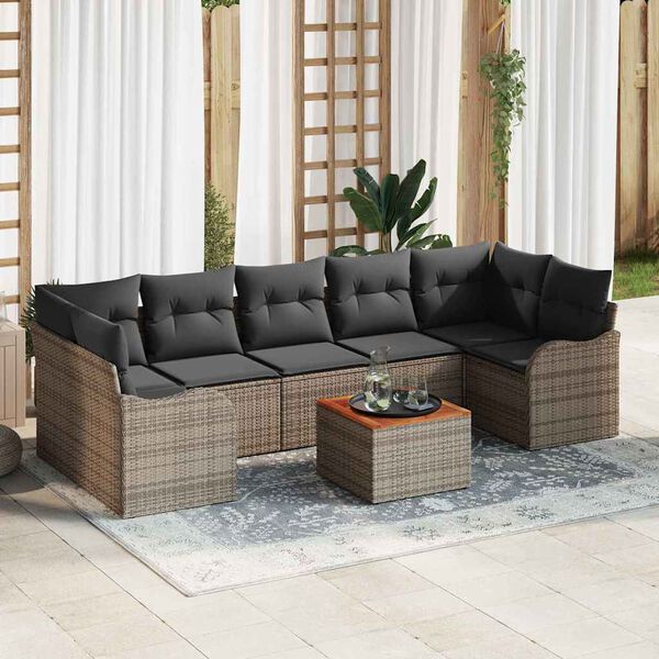 vidaXL Set Divano da Giardino 8 pcs Grigio polyrattan