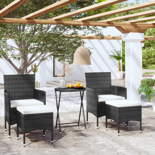 vidaXL Set da Bistrot per Giardino 5pz Polyrattan Vetro Temperato Nero