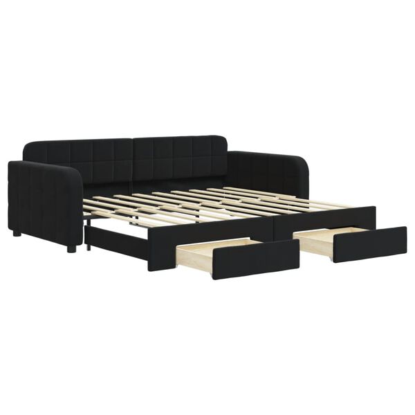 vidaXL Divano Letto Estraibile con Cassetti Nero 90x190 cm in Velluto