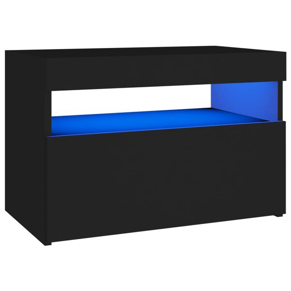 vidaXL Comodino con Luci LED Nero 60x35x40 cm in Legno Multistrato