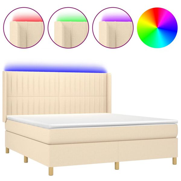 vidaXL Letto a Molle con Materasso e LED Crema 160x200 cm in Tessuto