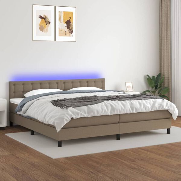 vidaXL Letto a Molle Materasso e LED tortora 200x200cm in Tessuto