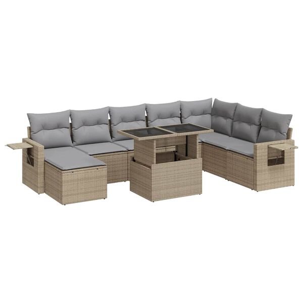 vidaXL Set Divano da Giardino 9 pz con Cuscini Beige in Polyrattan