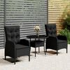 vidaXL Set da Bistrot per Giardino 3 pz in Polyrattan Nero