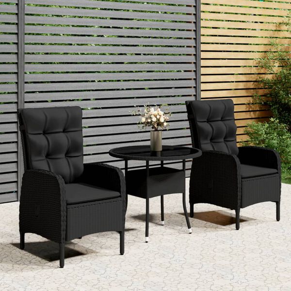 vidaXL Set da Bistrot per Giardino 3 pz in Polyrattan Nero