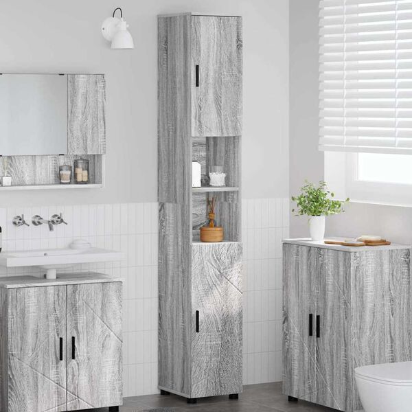 vidaXL Mobile da Bagno con porta Grigio Sonoma 30 x 35 x 192 cm