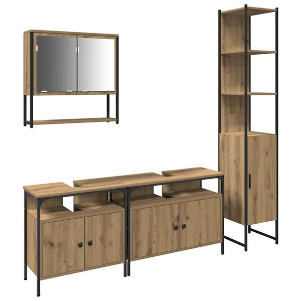 vidaXL Set di mobili per il bagno con porta 4 pcs rovere artigianale