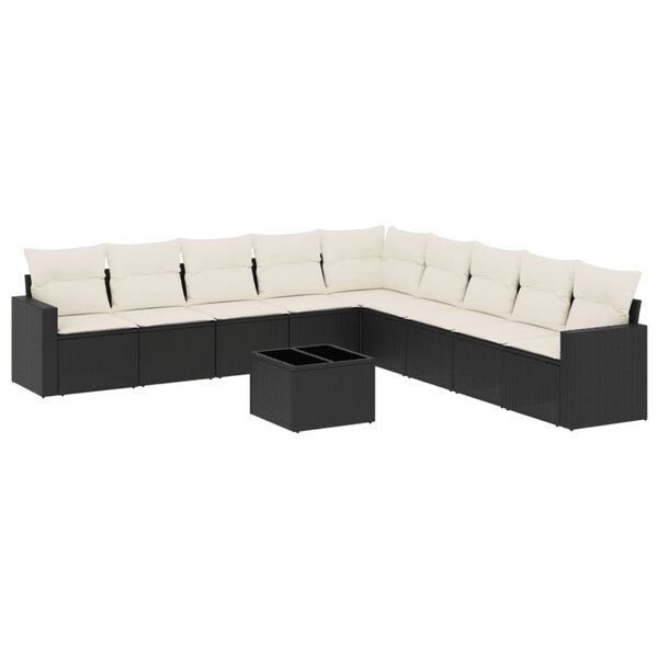 vidaXL Set Divani da Giardino 10pz con Cuscini in Polyrattan Nero