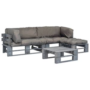 vidaXL Salotto da Giardino in Pallet con Cuscini Grigi 4 pz in Legno
