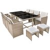 vidaXL Set da Pranzo da Giardino 13 pz con Cuscini in Polyrattan Beige