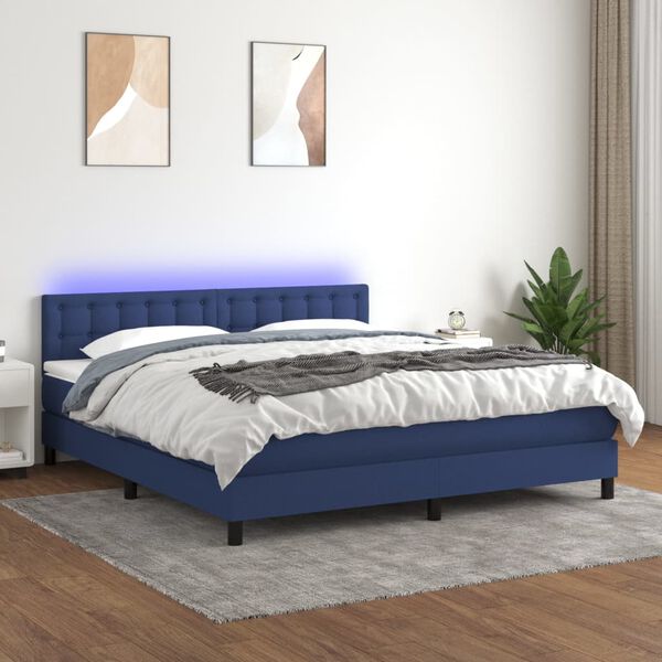 vidaXL Letto a Molle con Materasso e LED Blu 180x200 cm in Tessuto