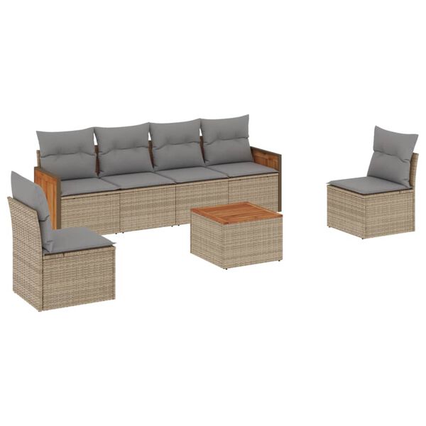 vidaXL Set Divani da Giardino 7 pz con Cuscini Beige in Polyrattan