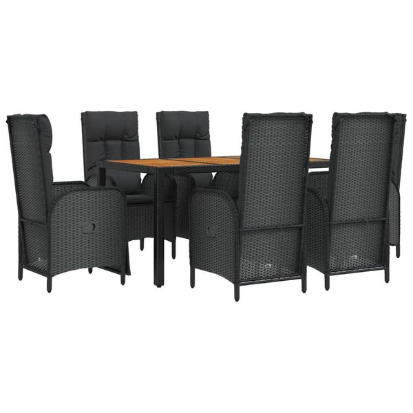 vidaXL Set da Pranzo da Giardino 7 pz Nero con Cuscini in Polyrattan