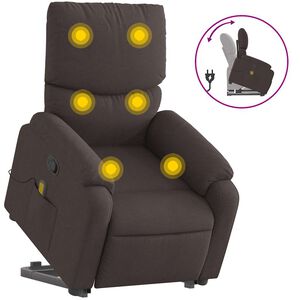 vidaXL Poltrona Alzapersona Massaggi Reclinabile Marrone Scuro Tessuto