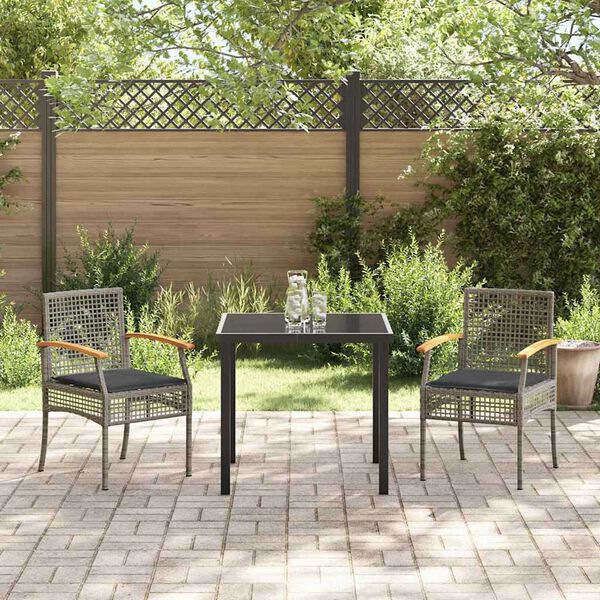 vidaXL Set da Pranzo per Giardino 3 pcs Grigio polyrattan