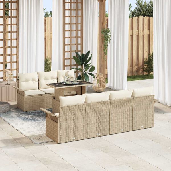 vidaXL Set Divano da Giardino con cuscino 8 pcs Beige polyrattan