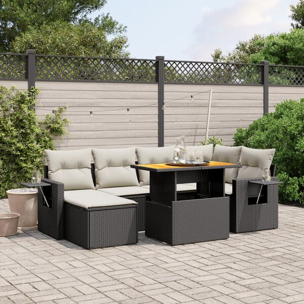 vidaXL Set Divani da Giardino con Cuscini 7pz Nero Polyrattan
