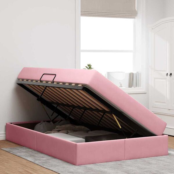 vidaXL Letto con contenitore e materasso Rosa 120 x 200 cm Velluto