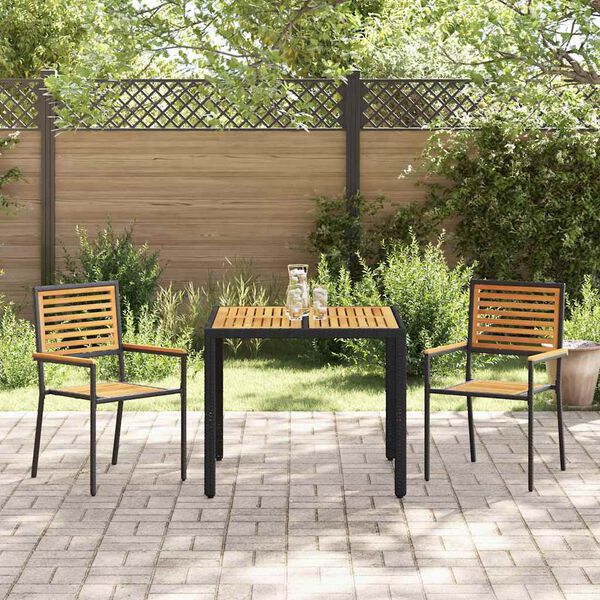vidaXL Set da Pranzo per Giardino 3 pcs Nero 90 x 90 x 75 cm