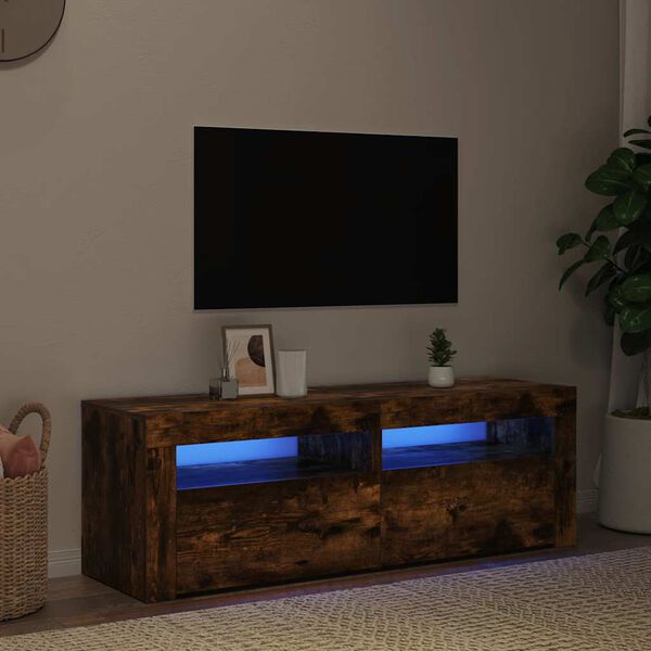 vidaXL Mobile Porta TV con Luci LED Rovere Fumo 120x35x40 cm