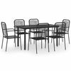 vidaXL Set da Pranzo da Giardino 7 pz Nero in Vetro e Acciaio