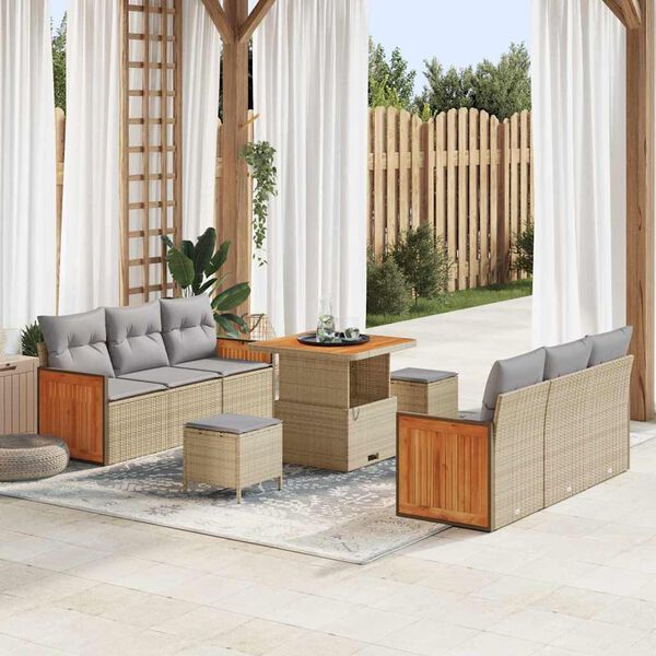 vidaXL Set Divano da Giardino 11 pcs Beige e Grigio Chiaro polyrattan