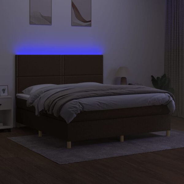 vidaXL Letto a Molle Materasso e LED MarroneScuro 180x200cm in Tessuto