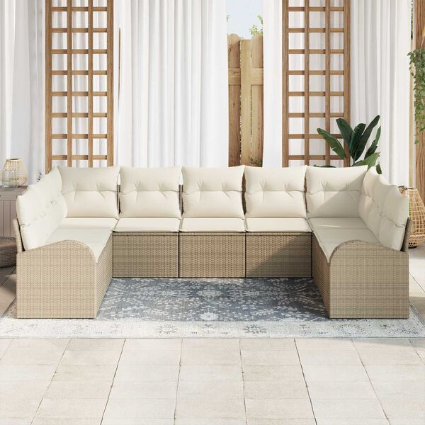 vidaXL Set di divani con cuscino 9 pcs Beige Rattan in Polipropilene
