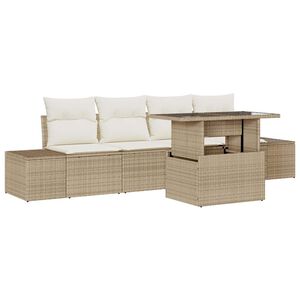 vidaXL Set di divani 5 pz Beige e Crema polyrattan