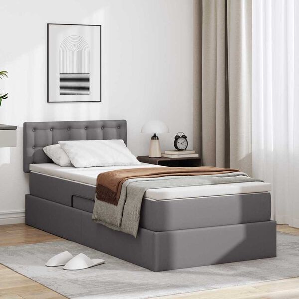 vidaXL Letto con contenitore e LED Grigio 100 x 200 cm Pelle Sintetica