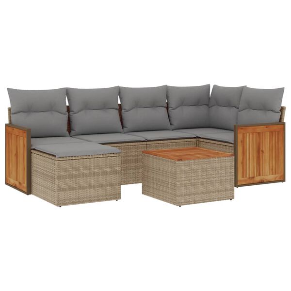 vidaXL Set Divani da Giardino 7 pz con Cuscini Beige in Polyrattan