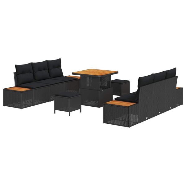 vidaXL Set Divano da Giardino 9 pcs Nero polyrattan