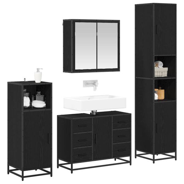 vidaXL Set di mobili per il bagno 4 pcs Rovere Nero Legno multistrato
