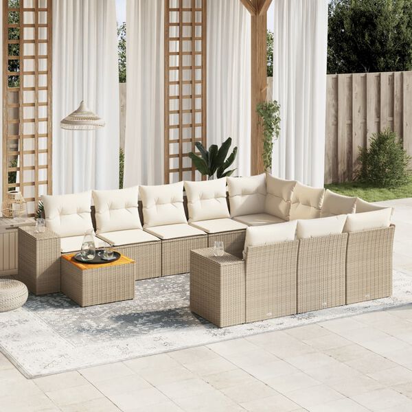 vidaXL Set Divani da Giardino 11 pz con Cuscini Beige in Polyrattan