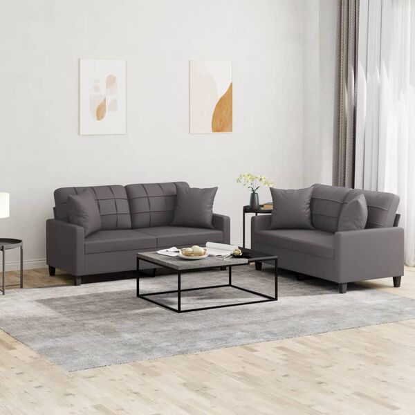 vidaXL Set di Divani 2 pz con Cuscini Grigio in Similpelle