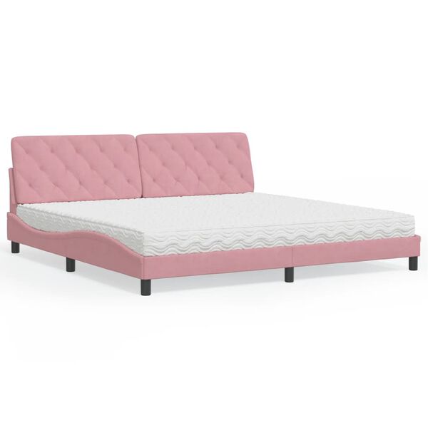vidaXL Letto con Materasso Rosa 200x200 cm in Velluto